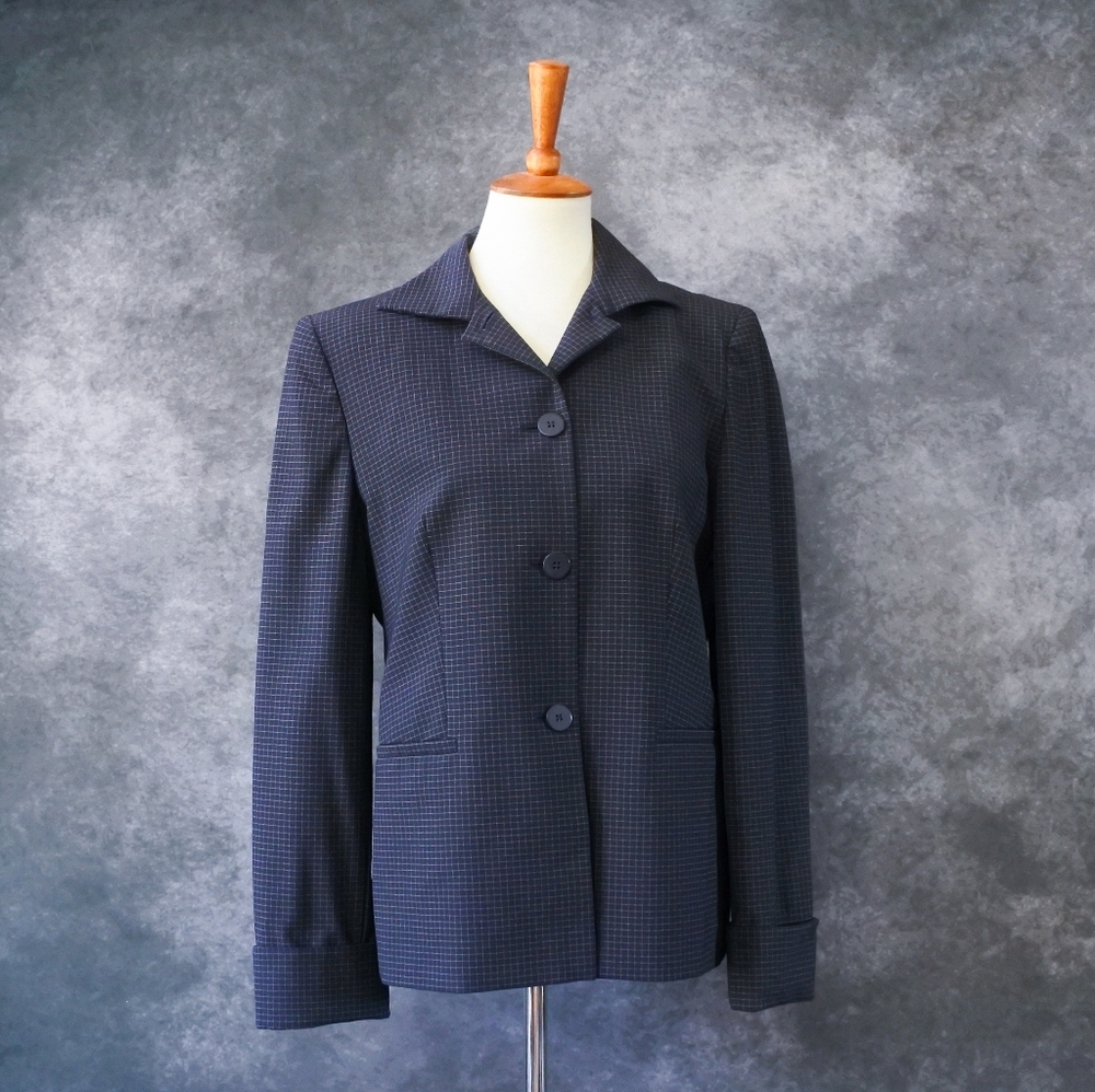 Vintage Tessi Bella Made In Italy Wool Check Jacket Blazer Size 46 US 12